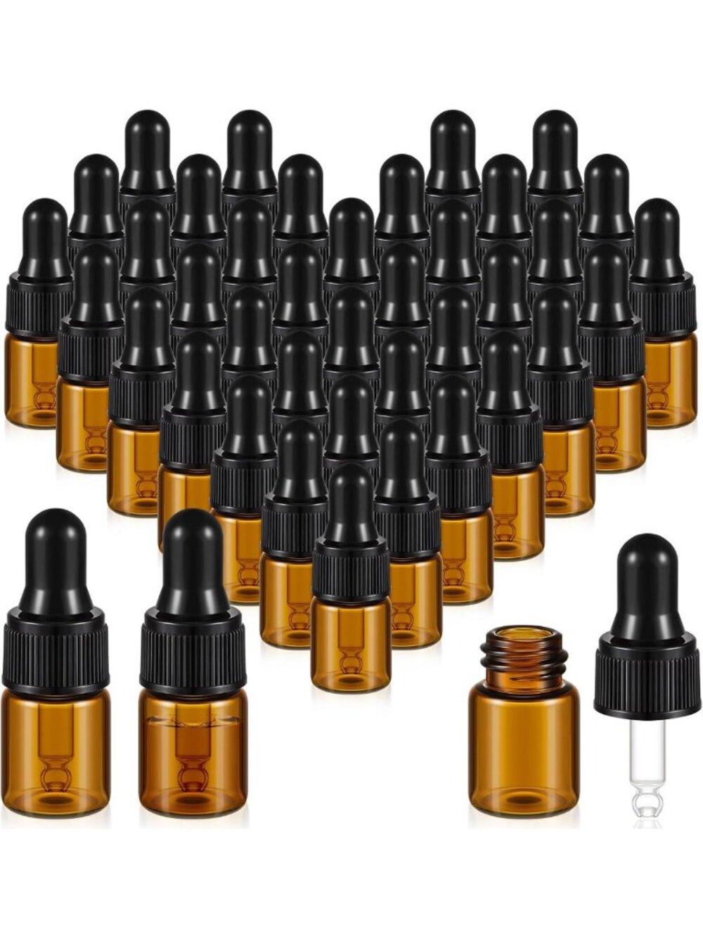 200 Pcs Mini Glass Oil Dropper Bottles - Clear & Amber Essential Oil Vials